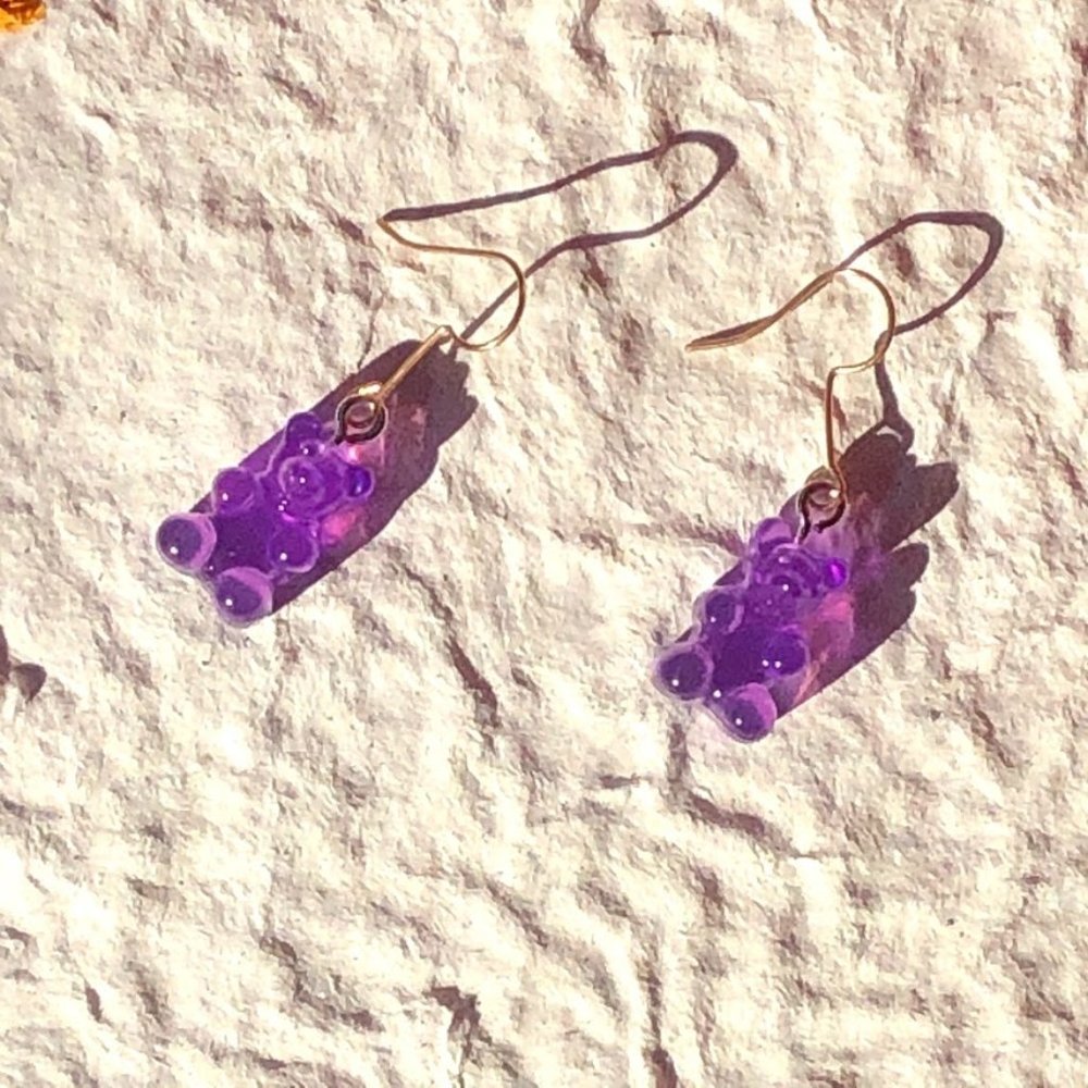 Purple gummy bear earrings